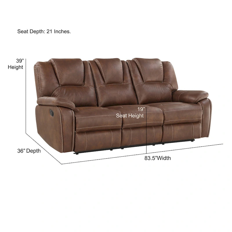Set reclinabile in similpelle marrone castagno / antracite / rosso, 3 pezzi (per 5-6 persone)