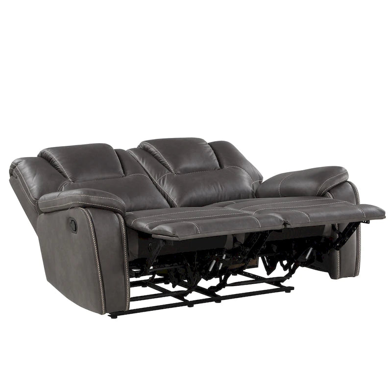 Set reclinabile in similpelle marrone castagno / antracite / rosso, 3 pezzi (per 5-6 persone)