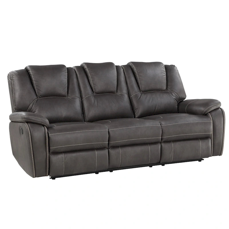 Set reclinabile in similpelle marrone castagno / antracite / rosso, 3 pezzi (per 5-6 persone)