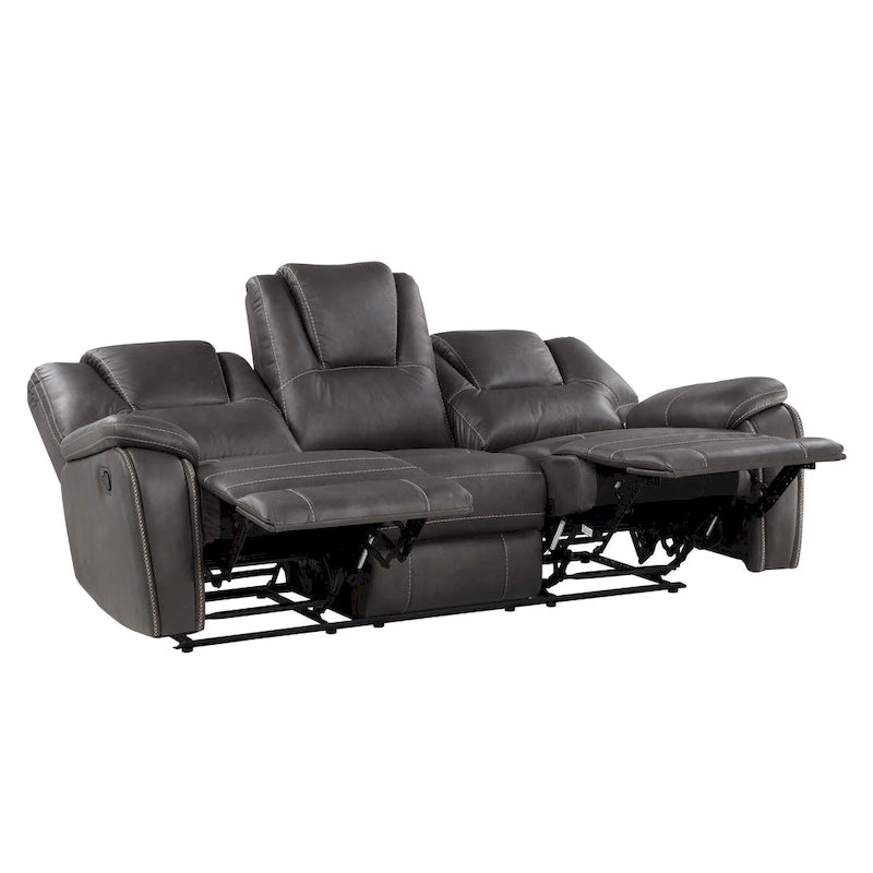 Set reclinabile in similpelle marrone castagno / antracite / rosso, 3 pezzi (per 5-6 persone)