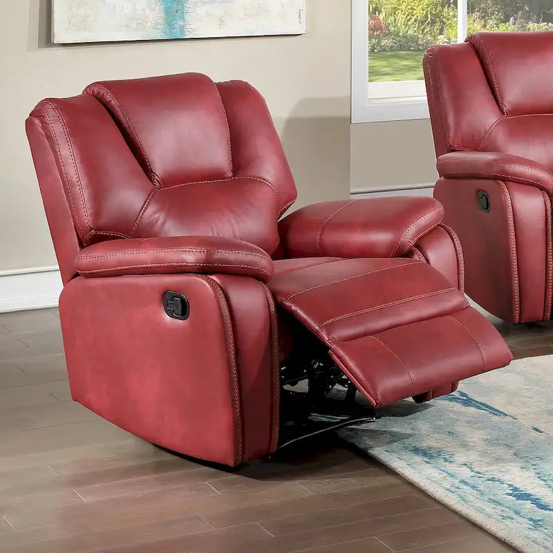 Set reclinabile in similpelle marrone castagno / antracite / rosso, 3 pezzi (per 5-6 persone)