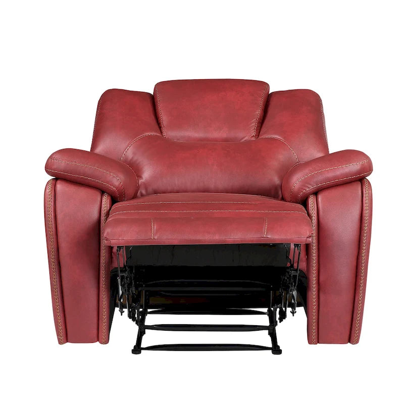 Set reclinabile in similpelle marrone castagno / antracite / rosso, 3 pezzi (per 5-6 persone)
