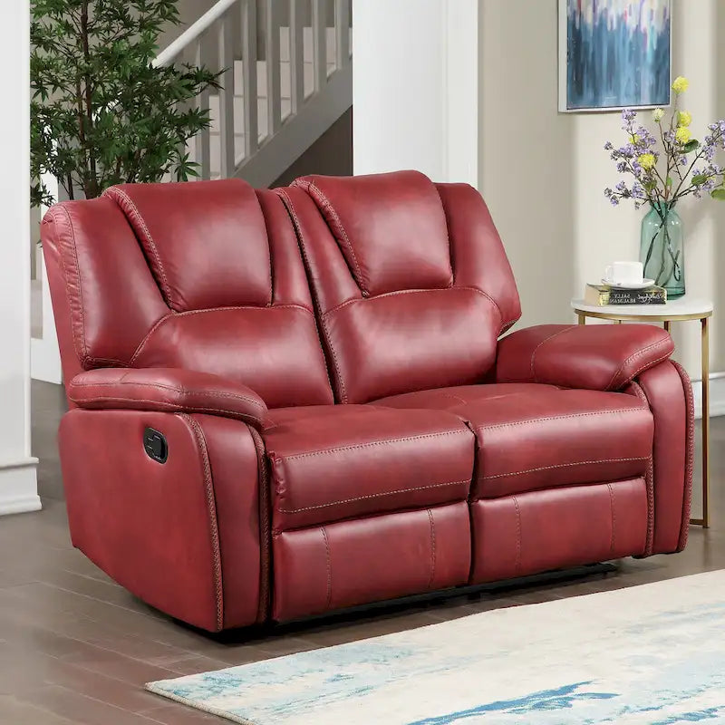 Set reclinabile in similpelle marrone castagno / antracite / rosso, 3 pezzi (per 5-6 persone)