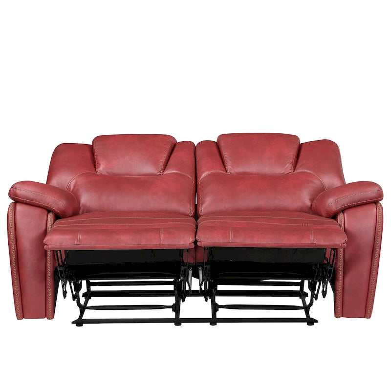 Set reclinabile in similpelle marrone castagno / antracite / rosso, 3 pezzi (per 5-6 persone)