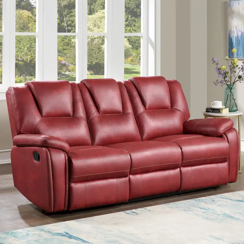 Set reclinabile in similpelle marrone castagno / antracite / rosso, 3 pezzi (per 5-6 persone)