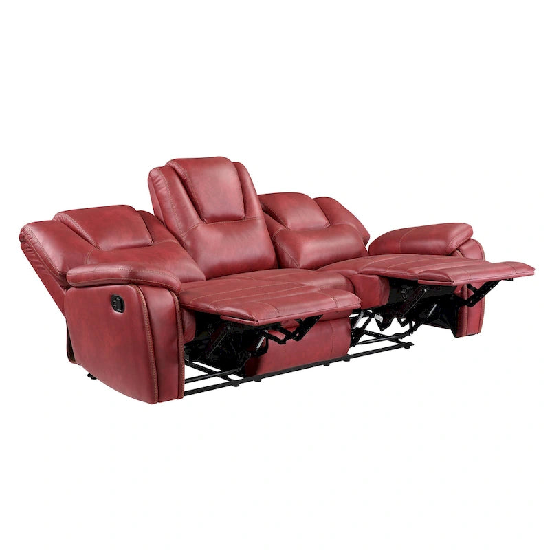 Set reclinabile in similpelle marrone castagno / antracite / rosso, 3 pezzi (per 5-6 persone)
