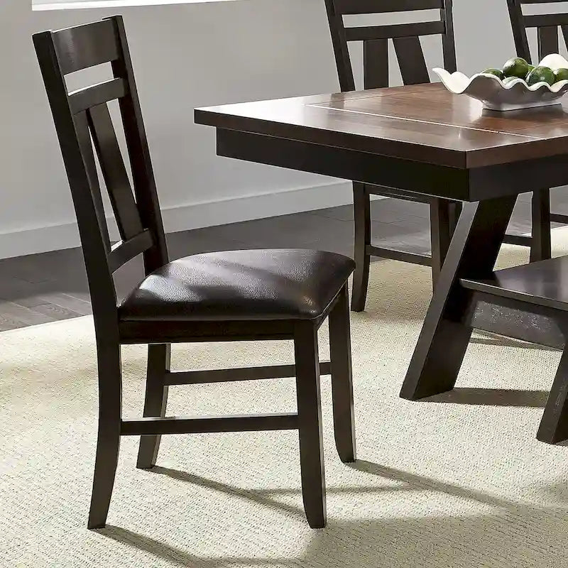 Sedia con schienale a doghe, espresso / grigio anticato, set da 2