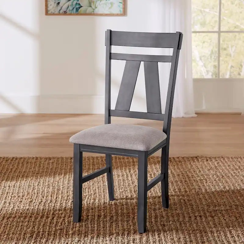 Sedia con schienale a doghe, espresso / grigio anticato, set da 2