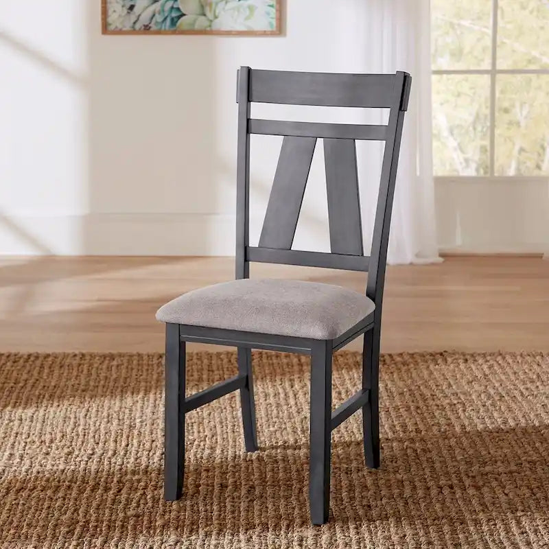 Sedia con schienale a doghe, espresso / grigio anticato, set da 2
