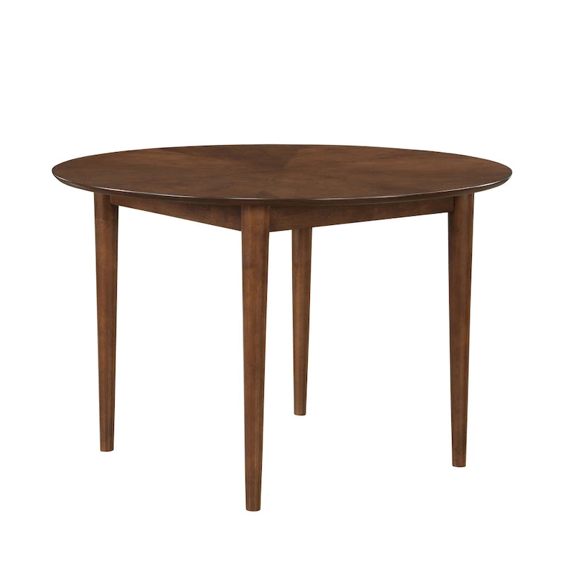 Set da pranzo rotondo da 5 pezzi, finitura noce, velluto/ecopelle, 4 posti a sedere