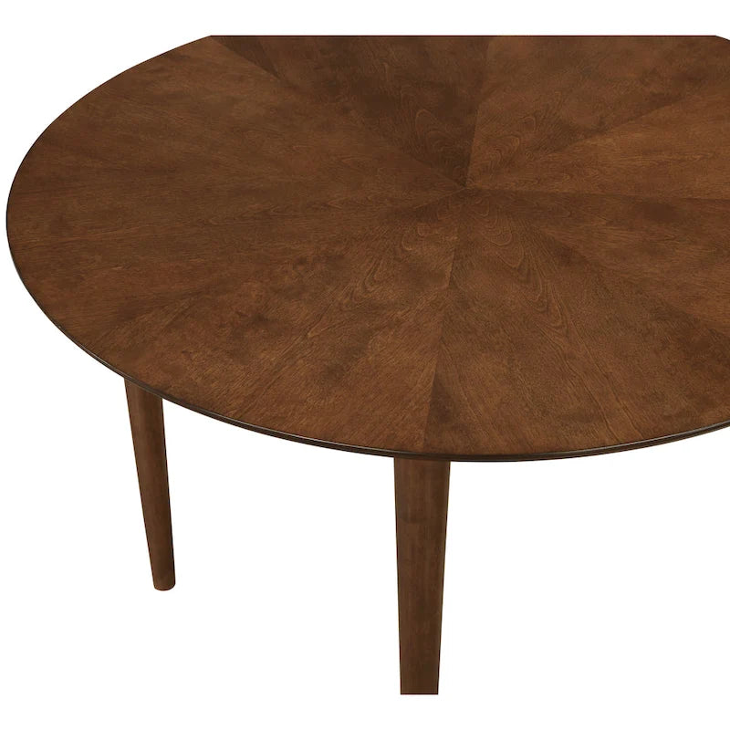 Set da pranzo rotondo da 5 pezzi, finitura noce, velluto/ecopelle, 4 posti a sedere
