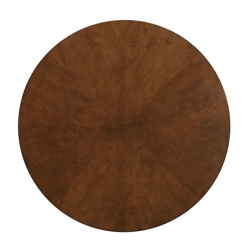 Set da pranzo rotondo da 5 pezzi, finitura noce, velluto/ecopelle, 4 posti a sedere