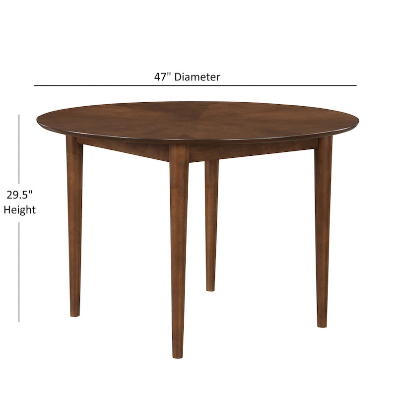 Set da pranzo rotondo da 5 pezzi, finitura noce, velluto/ecopelle, 4 posti a sedere