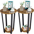 Tavolino da salotto marrone rustico a 2 ripiani, set da 2, piano in legno, 50 x 50 x 56,5 cm