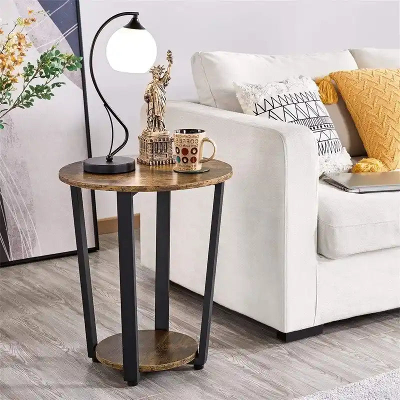 Tavolino da salotto marrone rustico a 2 ripiani, set da 2, piano in legno, 50 x 50 x 56,5 cm