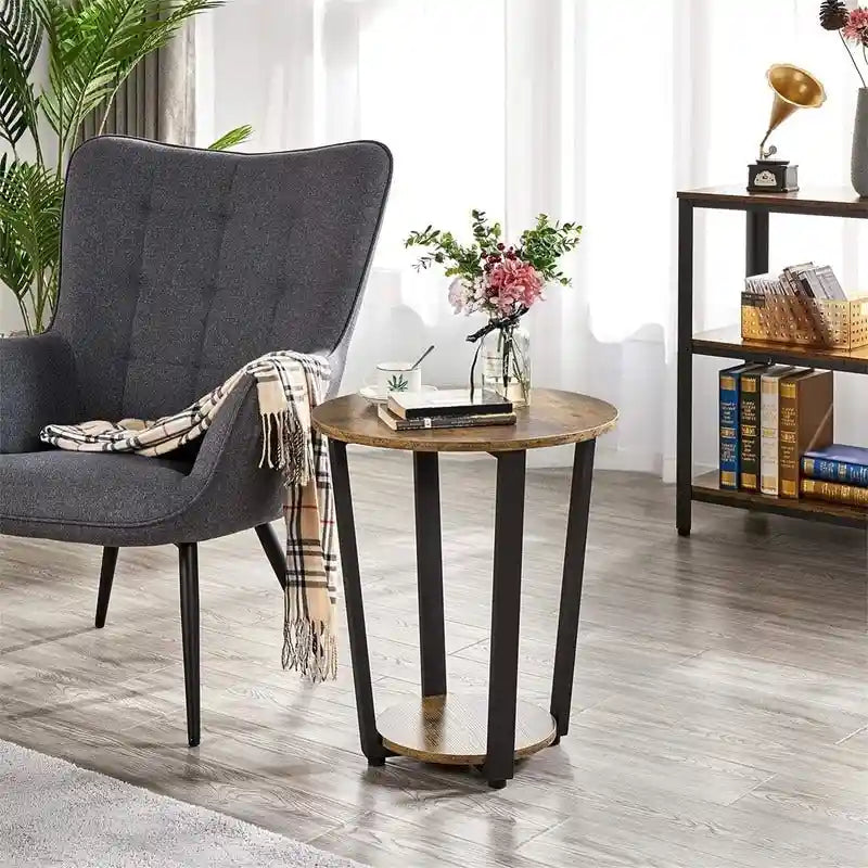 Tavolino da salotto marrone rustico a 2 ripiani, set da 2, piano in legno, 50 x 50 x 56,5 cm