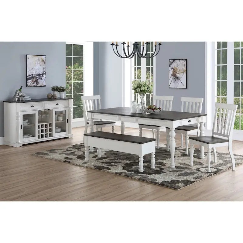 Tavolo da Pranzo Stile Rustico Bicolore Rovere Scuro e Bianco Morbido, Rettangolare, 6 Posti