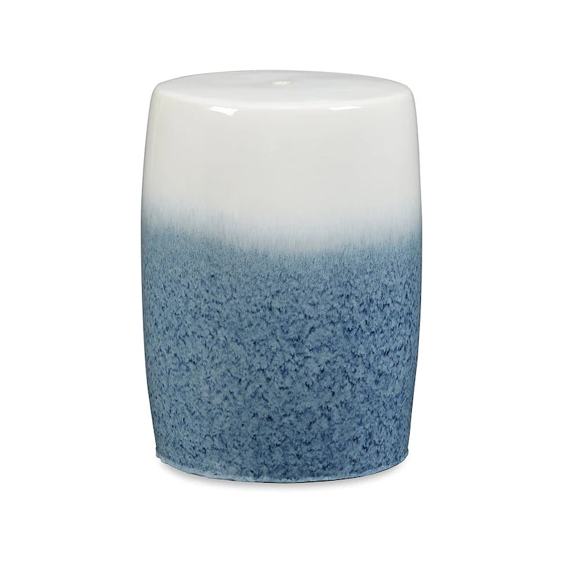 Sgabello d'accento in ceramica con piano in piastrelle blu – 33 cm L x 33 cm P x 46 cm A