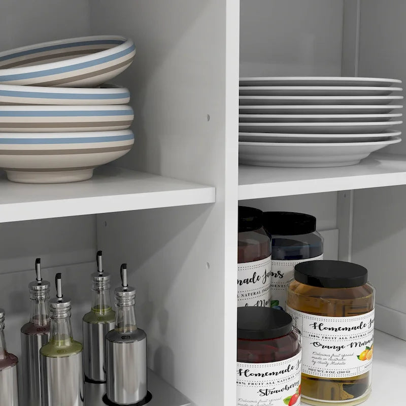 Isola da Cucina Bianca con Rotelle e Piano a Scomparsa, Top in Legno, Portatile