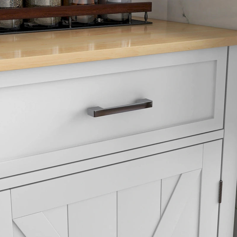 Isola da Cucina Bianca con Rotelle e Piano a Scomparsa, Top in Legno, Portatile