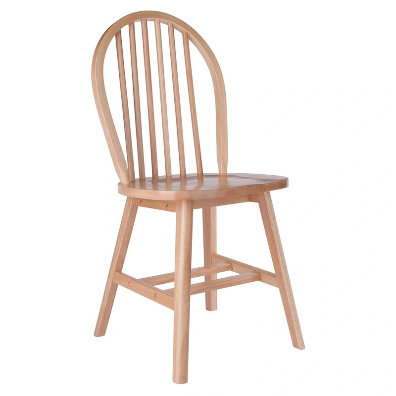Sedia da pranzo in legno naturale, schienale a fusi, set da 2