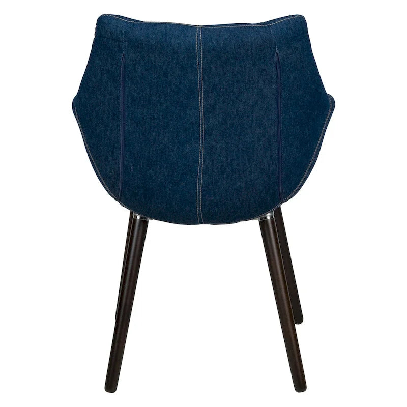 Poltrona a botte in denim, tappezzeria trapuntata, gambe in legno di faggio, 1 posto