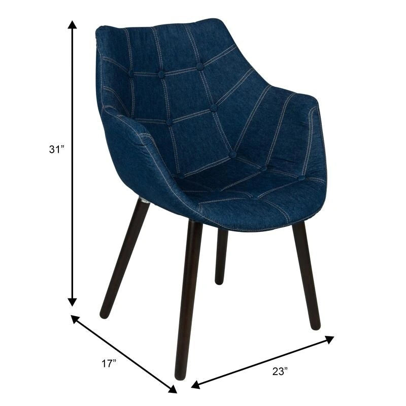 Poltrona a botte in denim, tappezzeria trapuntata, gambe in legno di faggio, 1 posto