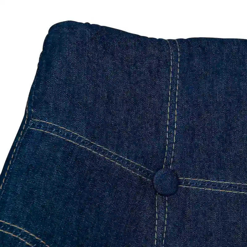 Poltrona a botte in denim, tappezzeria trapuntata, gambe in legno di faggio, 1 posto