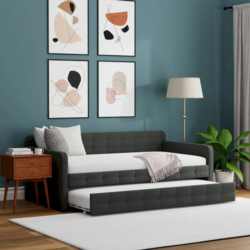 Letto Divano Trapuntato Beige / Pietra / Grigio con Letto Estraibile – Matrimoniale, Posti a Sedere e Posti Letto per 2