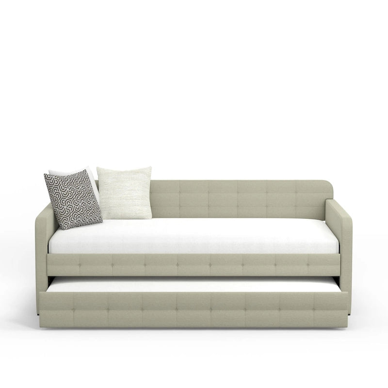 Letto Divano Trapuntato Beige / Pietra / Grigio con Letto Estraibile – Matrimoniale, Posti a Sedere e Posti Letto per 2