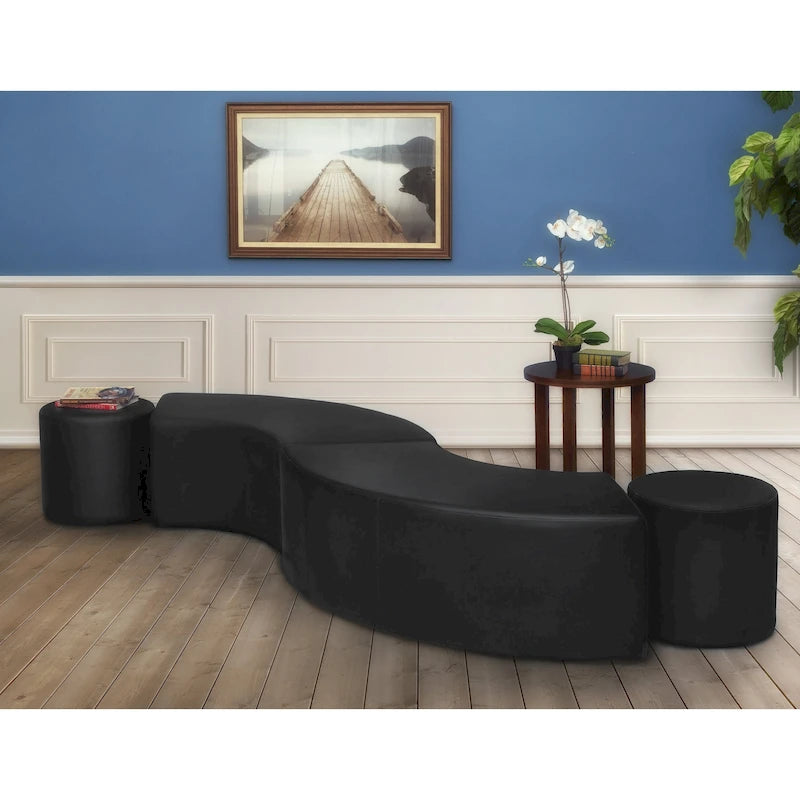 Nero / Verde invidia / Verde ottanio / Grigio / Blu notte – Pouf semicircolare curvo, set da 2