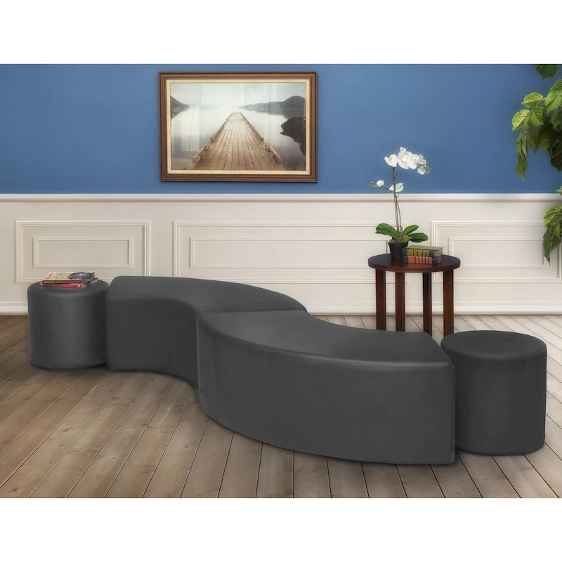 Nero / Verde invidia / Verde ottanio / Grigio / Blu notte – Pouf semicircolare curvo, set da 2