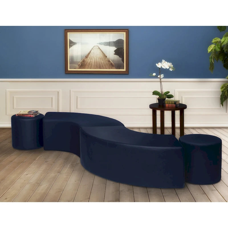 Nero / Verde invidia / Verde ottanio / Grigio / Blu notte – Pouf semicircolare curvo, set da 2