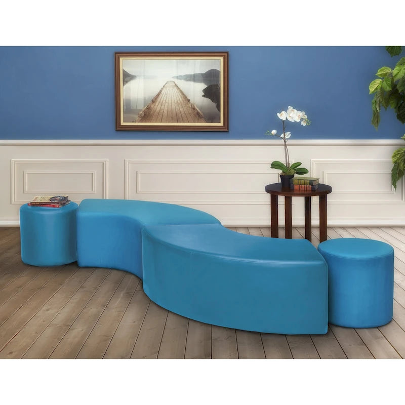 Nero / Verde invidia / Verde ottanio / Grigio / Blu notte – Pouf semicircolare curvo, set da 2