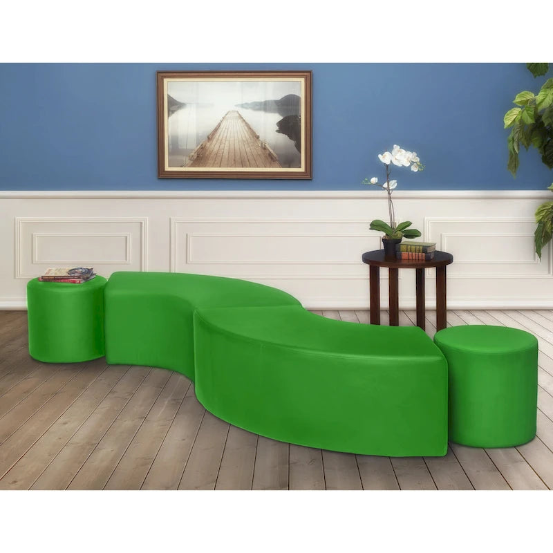 Nero / Verde invidia / Verde ottanio / Grigio / Blu notte – Pouf semicircolare curvo, set da 2