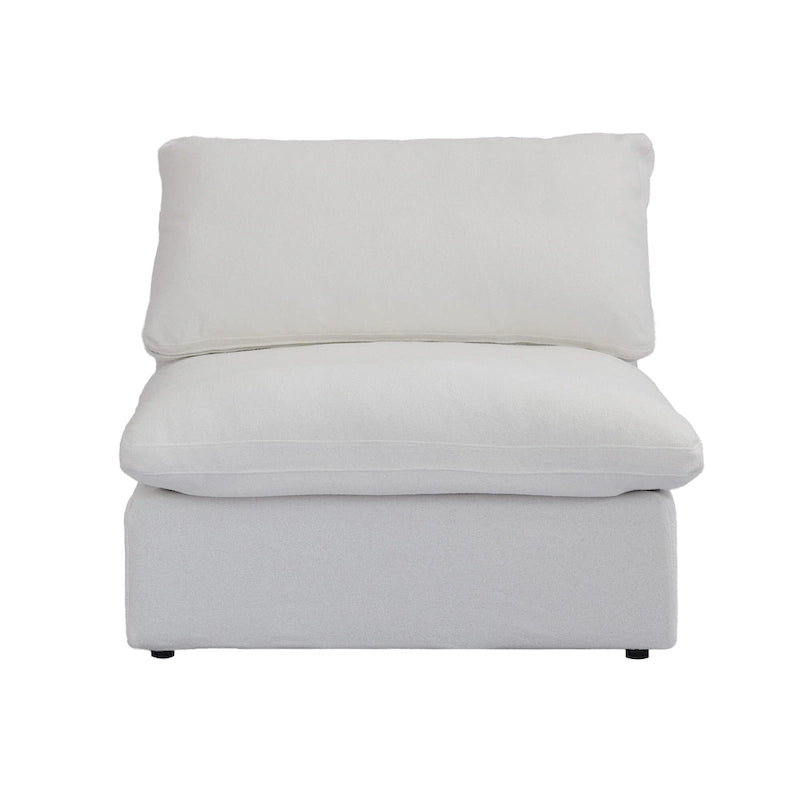 Divano sezionale modulare a U in lino grigio / nero / bianco con pouf, 6 posti a sedere