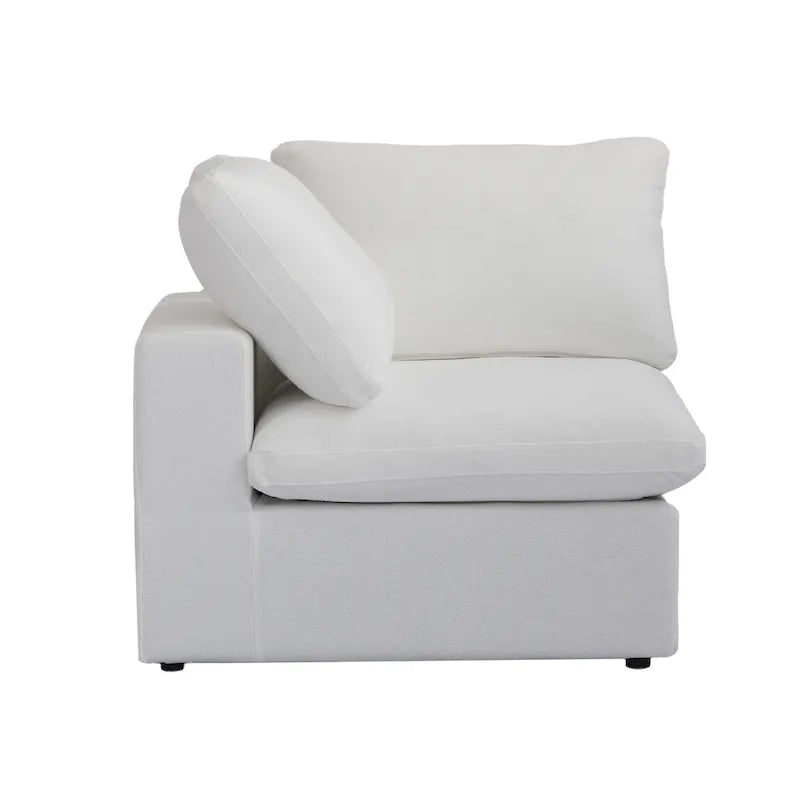 Divano sezionale modulare a U in lino grigio / nero / bianco con pouf, 6 posti a sedere