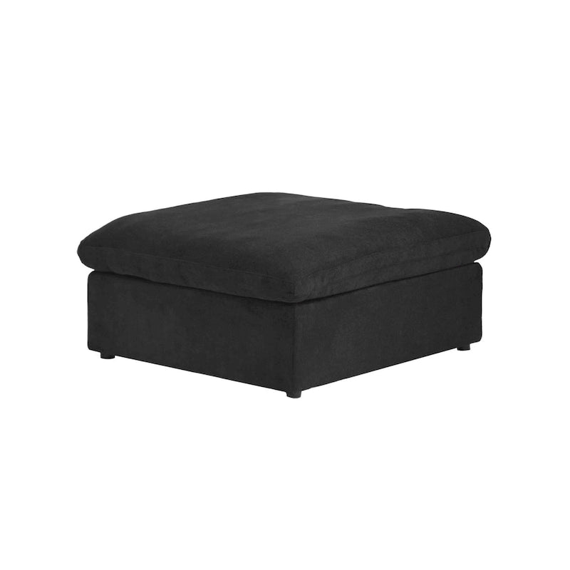 Divano sezionale modulare a U in lino grigio / nero / bianco con pouf, 6 posti a sedere
