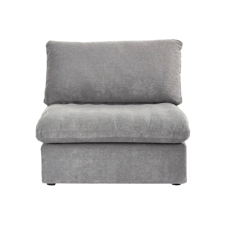 Divano sezionale modulare a U in lino grigio / nero / bianco con pouf, 6 posti a sedere