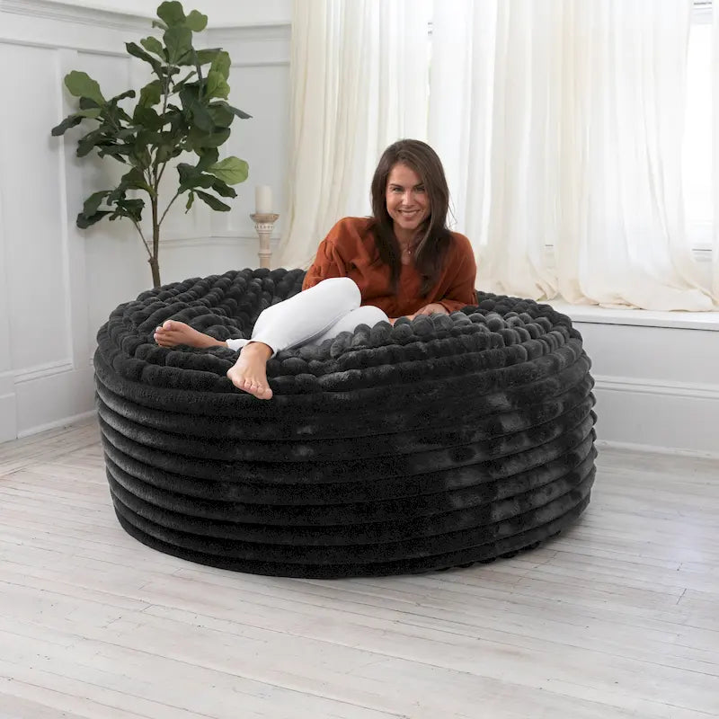 Poltrona sacco in finta pelliccia, 150 cm – Nera / Blu notte / Grigia / Avorio, 1–2 posti