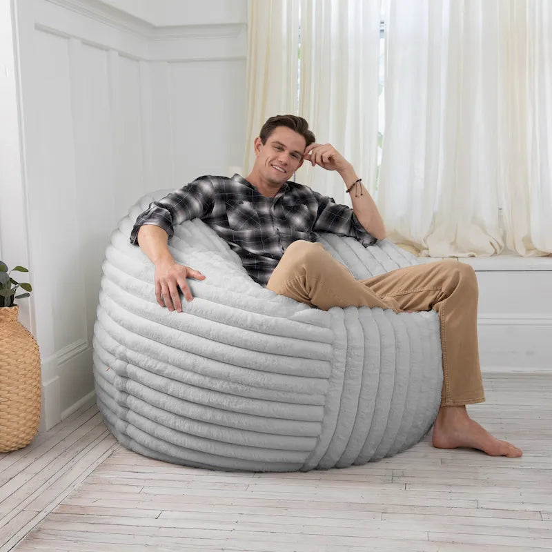 Poltrona sacco in finta pelliccia, 150 cm – Nera / Blu notte / Grigia / Avorio, 1–2 posti