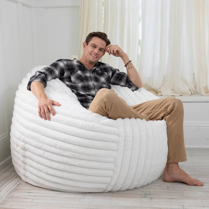 Poltrona sacco in finta pelliccia, 150 cm – Nera / Blu notte / Grigia / Avorio, 1–2 posti