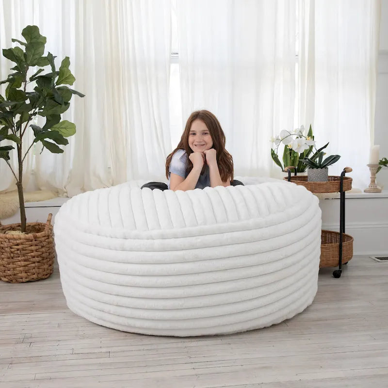Poltrona sacco in finta pelliccia, 150 cm – Nera / Blu notte / Grigia / Avorio, 1–2 posti