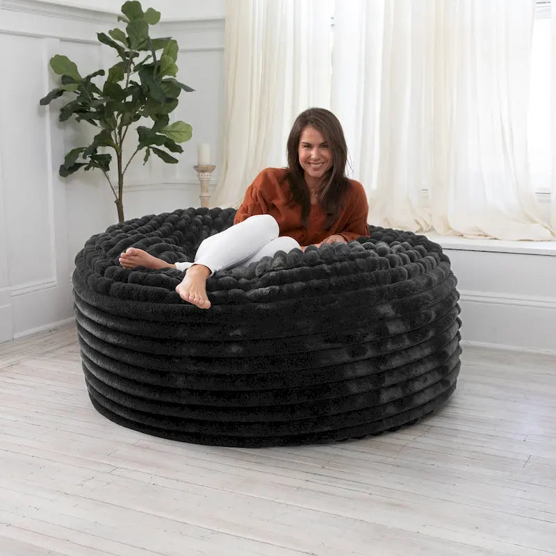 Poltrona sacco in finta pelliccia, 150 cm – Nera / Blu notte / Grigia / Avorio, 1–2 posti