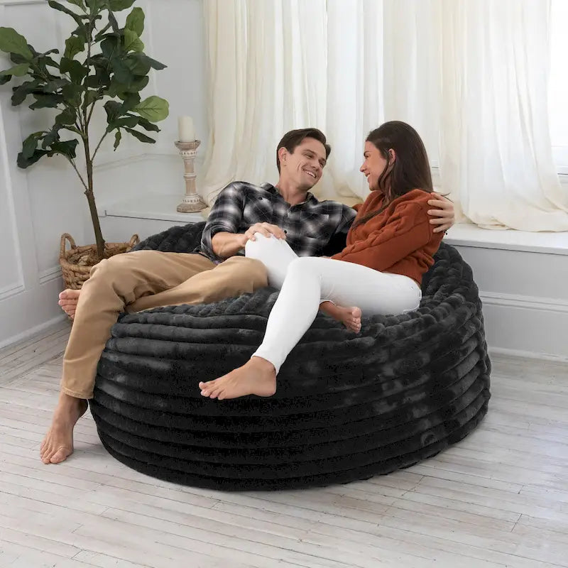 Poltrona sacco in finta pelliccia, 150 cm – Nera / Blu notte / Grigia / Avorio, 1–2 posti