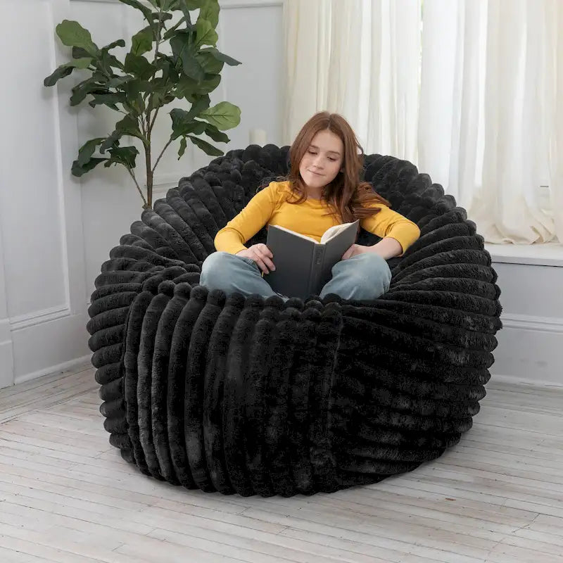 Poltrona sacco in finta pelliccia, 150 cm – Nera / Blu notte / Grigia / Avorio, 1–2 posti