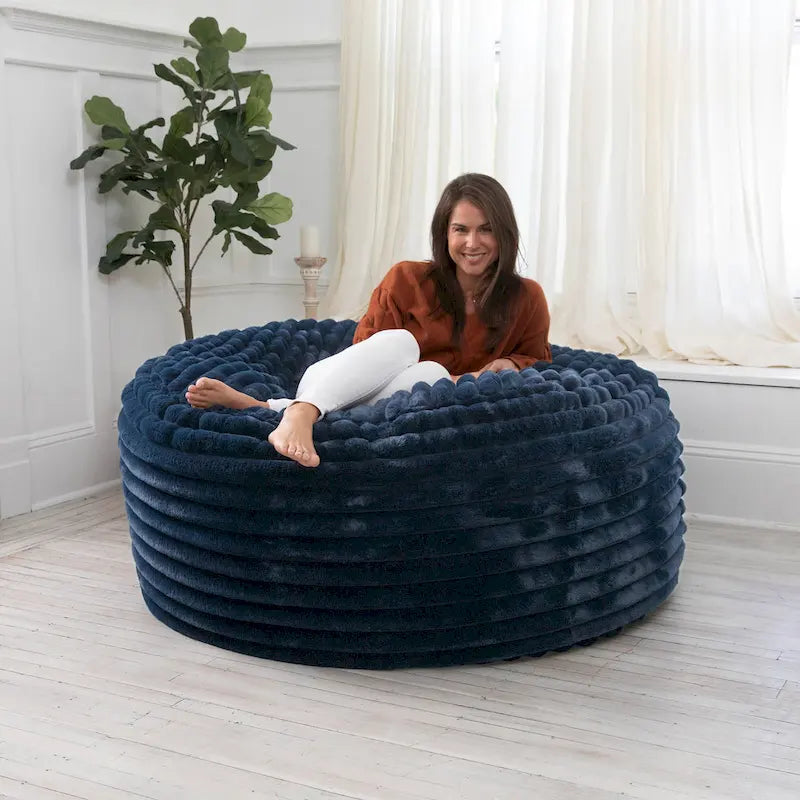 Poltrona sacco in finta pelliccia, 150 cm – Nera / Blu notte / Grigia / Avorio, 1–2 posti
