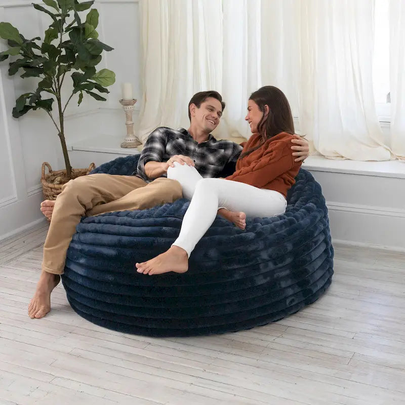 Poltrona sacco in finta pelliccia, 150 cm – Nera / Blu notte / Grigia / Avorio, 1–2 posti