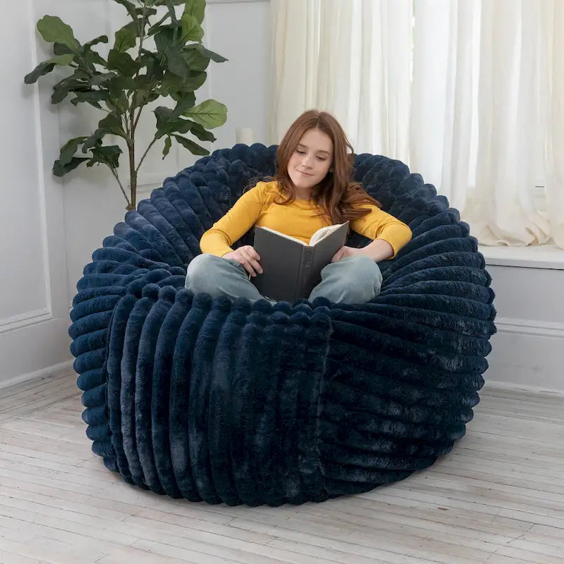 Poltrona sacco in finta pelliccia, 150 cm – Nera / Blu notte / Grigia / Avorio, 1–2 posti