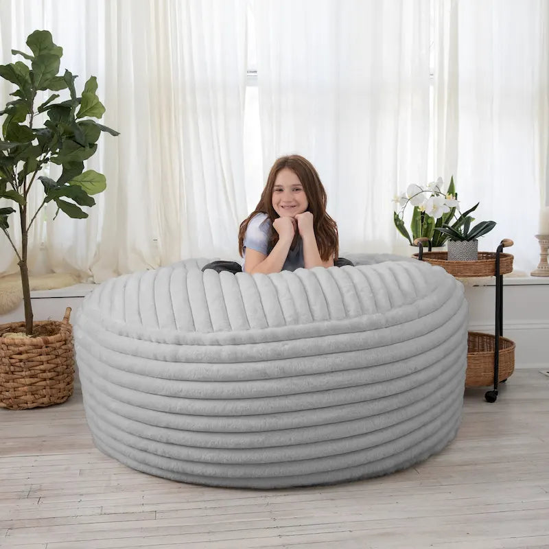 Poltrona sacco in finta pelliccia, 150 cm – Nera / Blu notte / Grigia / Avorio, 1–2 posti